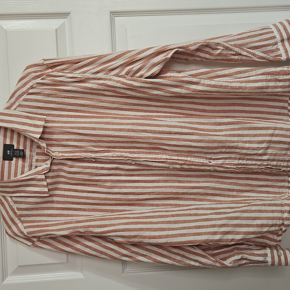 H&M Men's Striped Shirt, SIze XXL - Light Terracotta and White